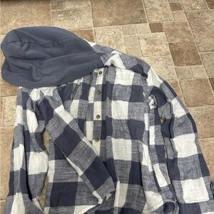 Blue and White Plaid Hoodie Shirt